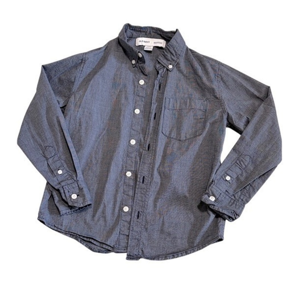 Old Navy Boys Built in Flex Button Down Shirt Size 8 Navy Chambray Long Sleeve